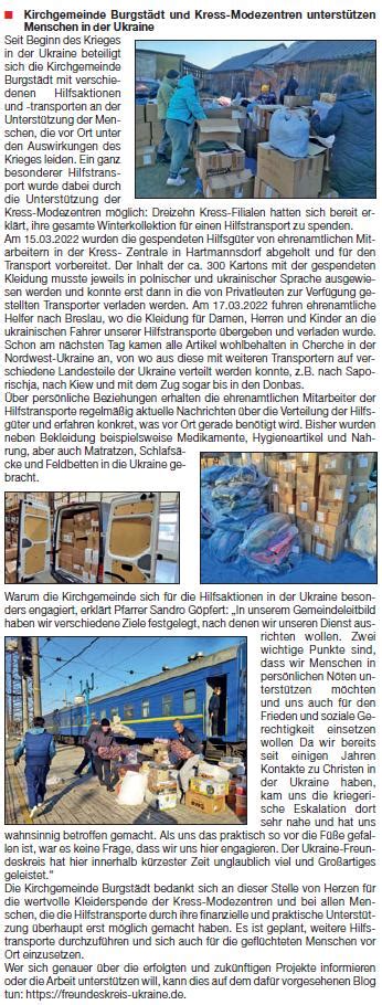 Unsere Aktionen In Der Presse Freundeskreis Ukraine