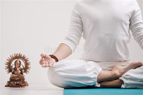 Concept Of Yoga And Meditation Close Up Hands Of A Man In White