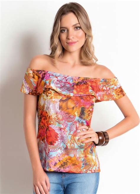 Blusa Ciganinha Floral El Stico E Babado Queima De Estoque