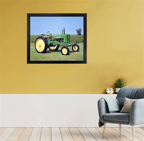 Framed Wall Decoration 1947 John Deere Vintage Farming Tractor Picture Black Art Print 18x22