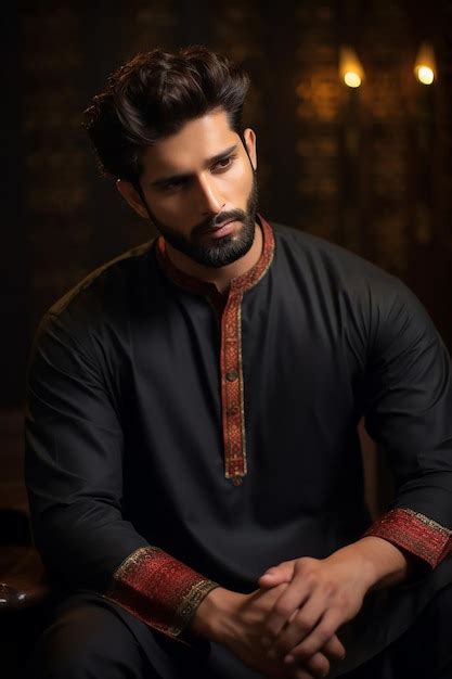 Premium AI Image | Pakistani Men Wear Kurta Shalwar Virtual Photoshoot