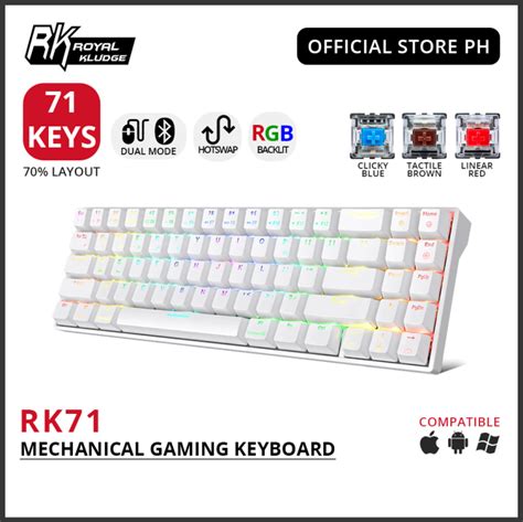 RK ROYAL KLUDGE RK71 Wireless Bluetooth Wired 70 Mechanical Keyboard