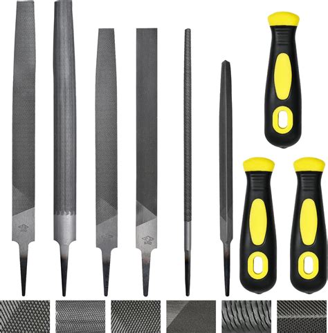 Aemygo 9 Pcs Metal File Set Steel Metal Files With Removable Handle Flat Triangle Half Round