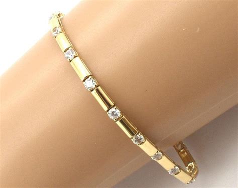 Estate 14k Solid Yellow Gold Bracelet Vintage Cubic Zirconia Tennis