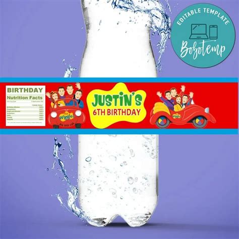 Wiggles Birthday Water Bottle Label Template Createpartylabels