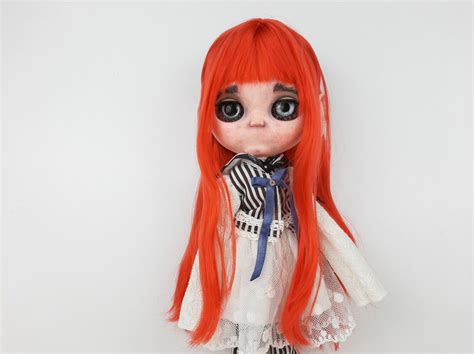 Sold Blythe Doll Custom Ooak Creepy Girl Without Mouth Etsy