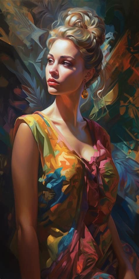 A Painting Of A Woman In A Colorful Dress In Portrait Art