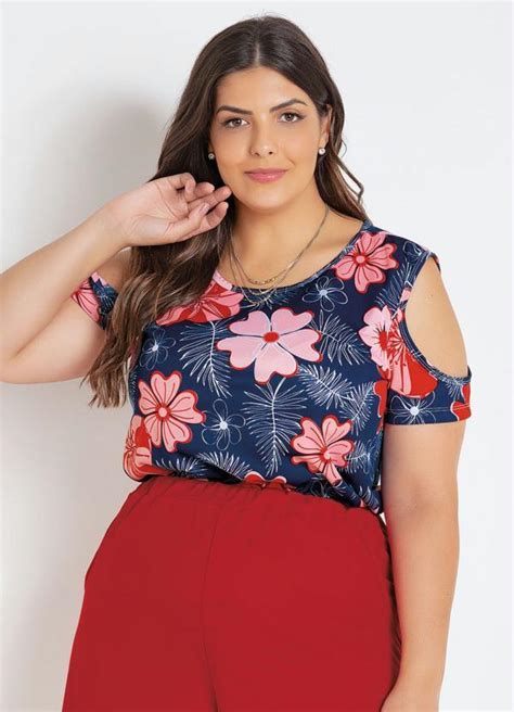 Blusa Ombros Vazados Floral Plus Size Marguerite