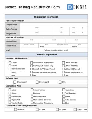 Fillable Online Dionex Training Registration Form Fax Email Print