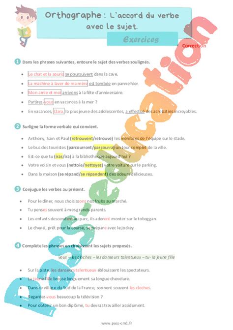 Laccord Du Verbe Avec Son Sujet Exercices D Orthographe Eme