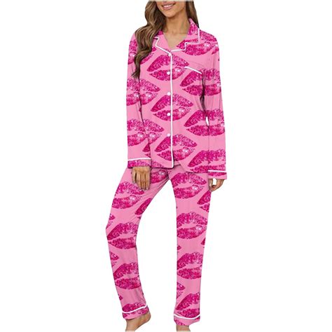 Calafebila Womens Pajamas Set Womens Button Down Pajamas Valentine Day