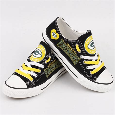 Green Bay Packers Canvas Shoes black shoes Style #1 -Jack sport shop