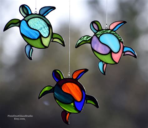 Stained Glass Sea Turtle Suncatcher Abstract Sea Turtle In Etsy