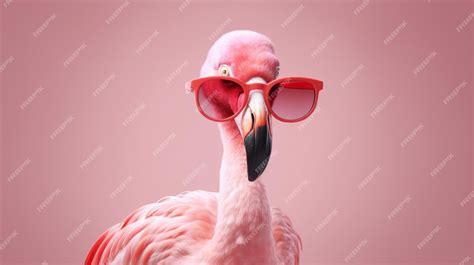 Premium Photo Pink Flamingo Wearing Summer Sunglasses Generative Ai