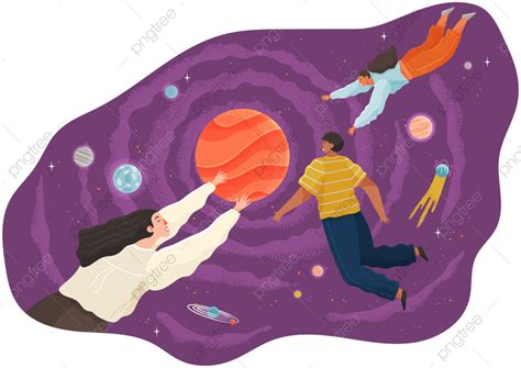 Space Moon Planet Vector Hd Png Images Group Of People Flying To The