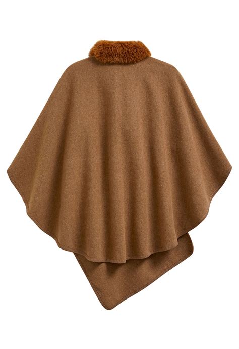 Faux Fur Collar Reversible Poncho In Camel Retro Indie And Unique Fashion