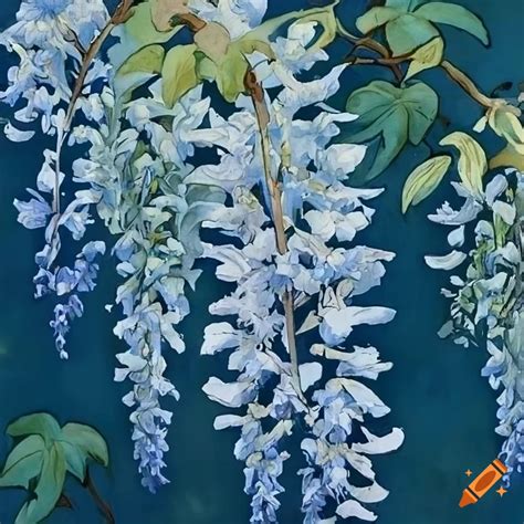 Watercolor Of Wisteria Blossom On A White Background