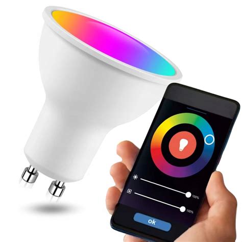 Kolorowa ŻarÓwka Rgb Gu10 Wifi Sterowana Telefonem Do Pokoju Salonu