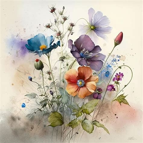 Premium AI Image A Watercolor Painting Of Flowers And Leaves