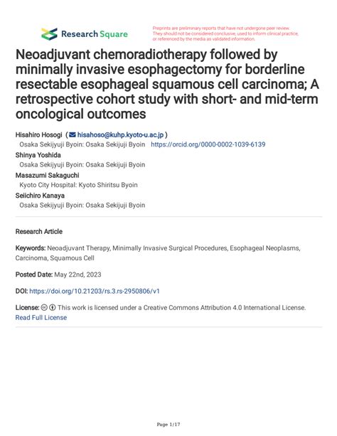 (PDF) Neoadjuvant chemoradiotherapy followed by minimally invasive ...