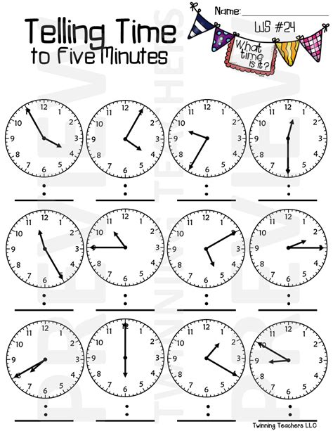 Time To Five Minutes Free Worksheets