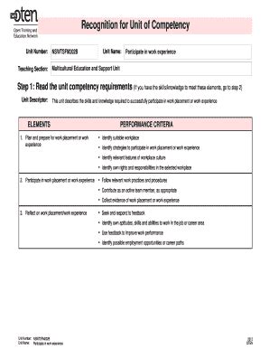 Fillable Online Oten Edu Participate In Work Experience Oten Edu Fax