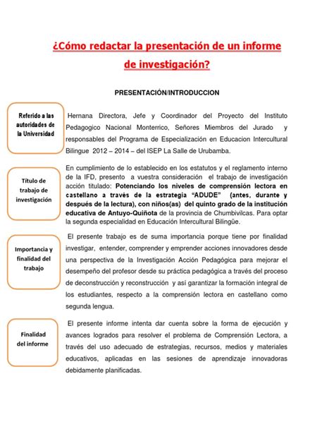 Cómo Redactar La Presentación De Un Informe De Investigación Docx