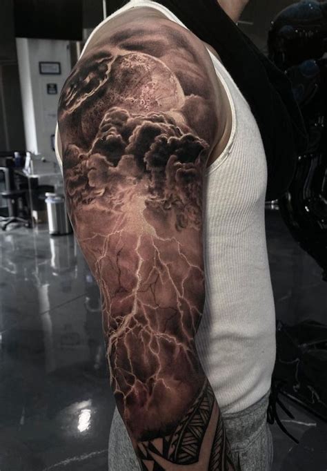 Electrifying Lightning Rolling Clouds Arm Tattoo Bicep Tattoo Men