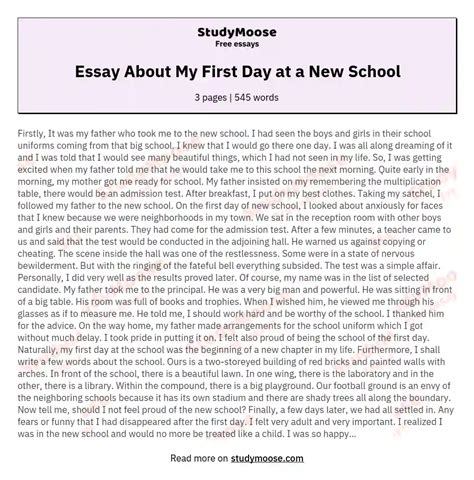 First Day At High School Essay