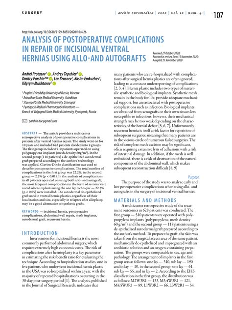 PDF ANALYSIS OF POSTOPERATIVE COMPLICATIONS IN REPAIR OF INCISIONAL