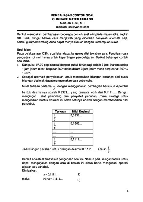 Soal Dan Pembahasan Olimpiade Matematika Sd Aljabar