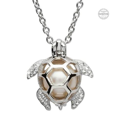 Turtle Necklace With Pearl And White Crystal — Ocean Jewelry Store Silver Diamond Necklace