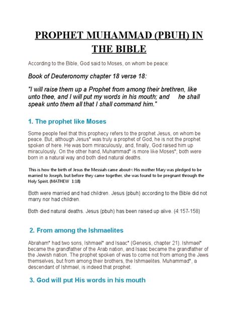 Prophet Muhammad Pbuh In The Bible Pdf Ishmael Jesus