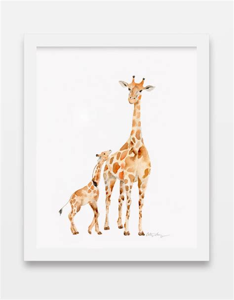 Giraffe Mother and Baby - Watercolor Art Print – Easy Sunday Club