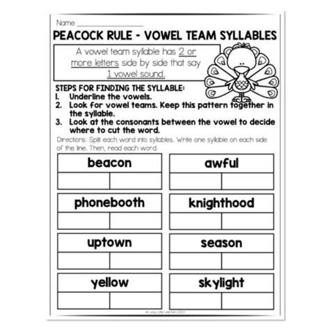 Multisyllable Words Book Peacock Rule Vowel Team Syllable