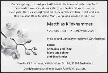 Traueranzeigen Von Matthias Klinkhammer WirTrauern