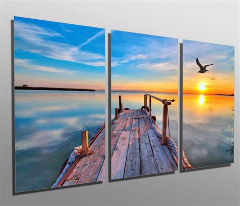 Metal Prints Beautiful Lake Docks During Sunset Panel Split