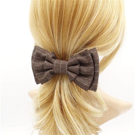 Multi Layered Stripe Hair Bow French Barrette