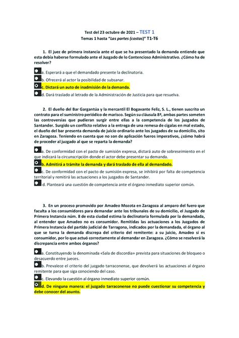 Todos Los Test Del Curso De Derecho Procesal Civil Ex Menes De