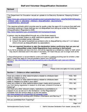 Staff Disqualification Declaration Form Human Resources Fill And