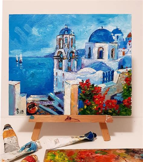 Greece Santorini Painting Santorini Seascape Art Mediterranean