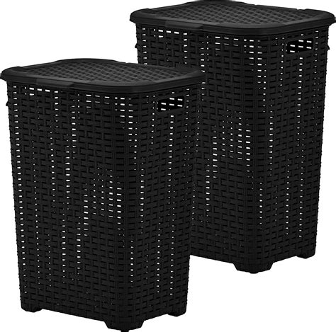 Superio 60l Large Wicker Plastic Laundry Hamper With Lid Black 2