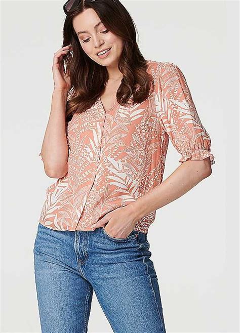 Izabel London Pink Leaf Print Puff Half Sleeve Blouse Freemans 2024