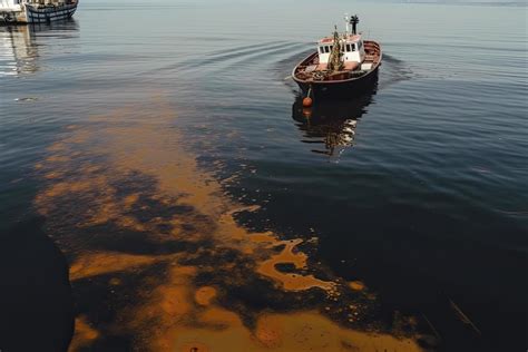 Oil Leak From Ship Oil Spill Pollution Polluted Water Surface Water Pollution As A Result Of