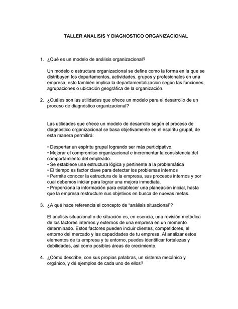 Taller Analisis Y Diagnostico Organizacional 1 Taller Analisis Y Diagnostico Organizacional