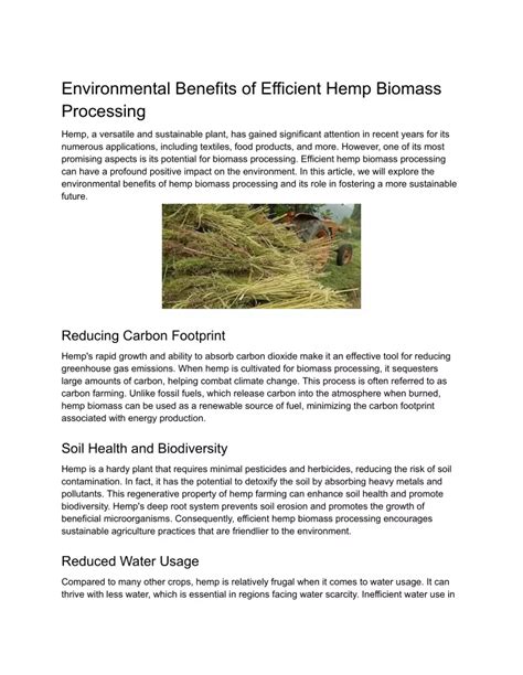 Ppt Environmental Benefits Of Efficient Hemp Biomass Processing