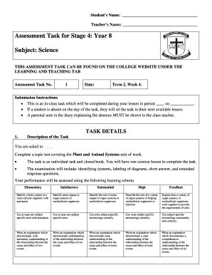 Fillable Online Students Name Teachers Name Assessment Task For Stage