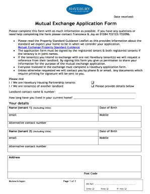 Fillable Online Mutual Exchange Application Form Havebury Housing Fax