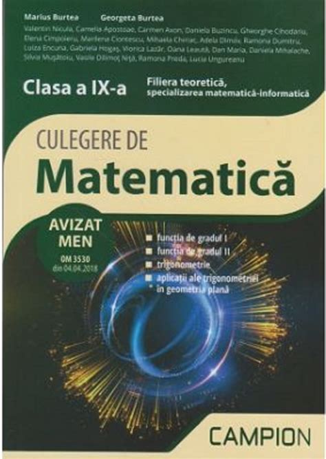 Culegere De Matematica Clasa A Ix A Filiera Teoretica Marius