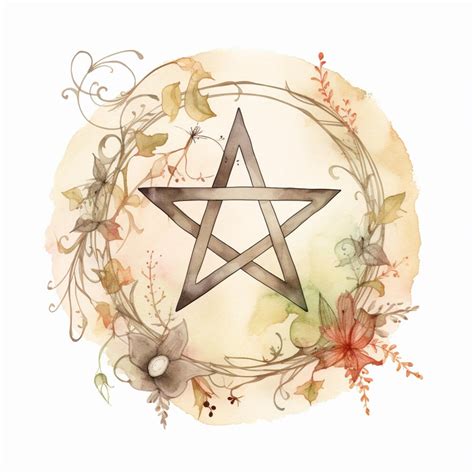 Premium Ai Image There Is A Pentagram With Flowers And Leaves Around